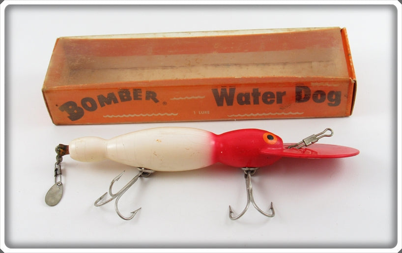 bomber water dog fishing lure Vintage Bomber Bait Co Red & White Water Dog Lure In Box For Sale