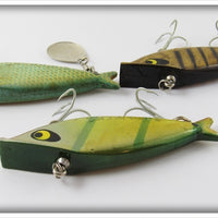 Smithwick Fishable Water Gater Lot Of Three: Blue Scale, Gold Chrome Black Stripes, & Perch