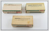Heddon Tiny Punkinseed, Research & Tiny Torpedo Empty Box Lot Of Three