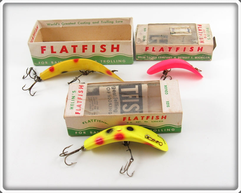 Helin Yellow & Fluorescent Red Flatfish Lot Of Three With Boxes