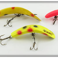 Helin Yellow & Fluorescent Red Flatfish Lot Of Three With Boxes