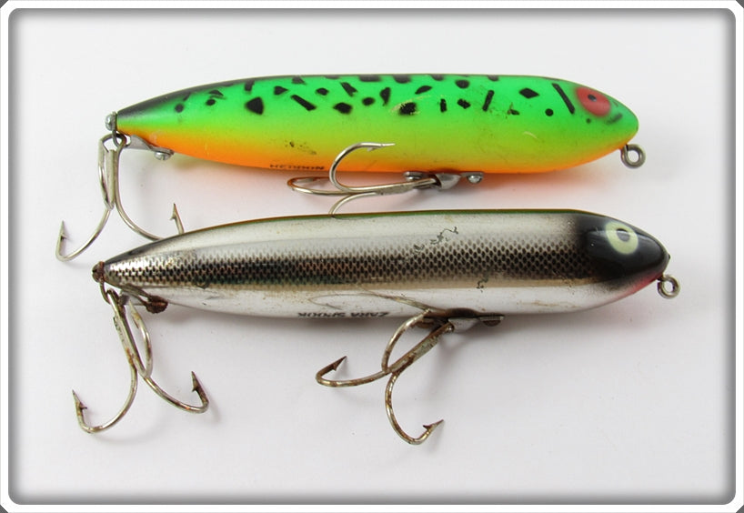 Heddon Fishable Zara Spook Pair: Black Chrome & Fluorescent Green Crawdad