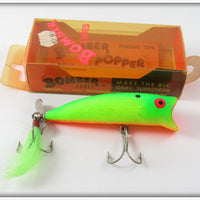 Vintage Bomber Fluorescent Yellow Green Popper Lure In Box