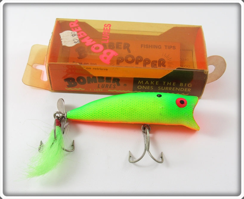 Vintage Bomber Fluorescent Yellow Green Popper Lure In Box For