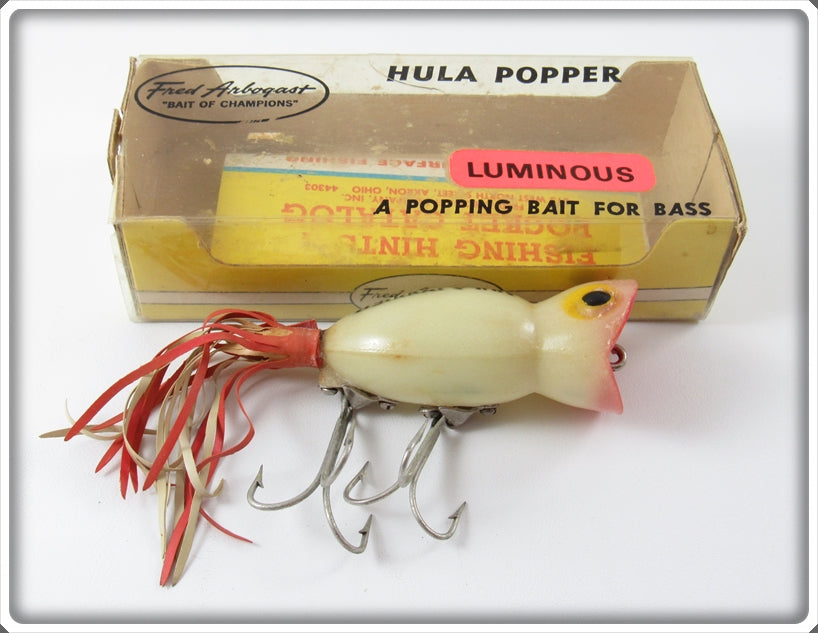 Vintage Fred Arbogast Luminous Hula Popper Lure In Box For Sale