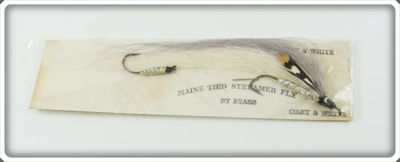 Glen Evans Grey & White Maine Tied Streamer Fly On Card
