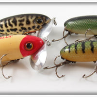 Arbogast Red & White, Green Scale, Perch & Coachdog Jitterbug Lot