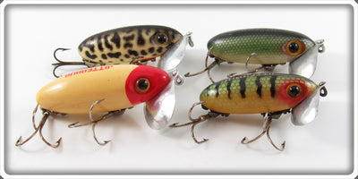 Arbogast Red & White, Green Scale, Perch & Coachdog Jitterbug Lot