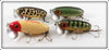 Arbogast Red & White, Green Scale, Perch & Coachdog Jitterbug Lot Of Four