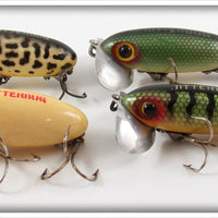 Arbogast Red & White, Green Scale, Perch & Coachdog Jitterbug Lot Of Four