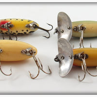 Arbogast Red & White, Green Scale, Perch & Coachdog Jitterbug Lot Of Four