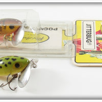 Fred Arbogast Frog & Brown Parrot Jitterbug Pair With Card 