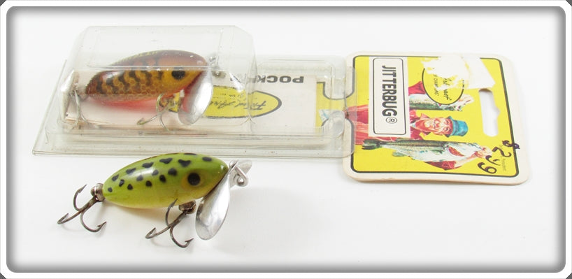 Fred Arbogast Frog & Brown Parrot Jitterbug Pair With Card 