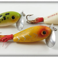 Arbogast Yellow Shore, Frog & Red Head White Weedless Jitterbug Lot