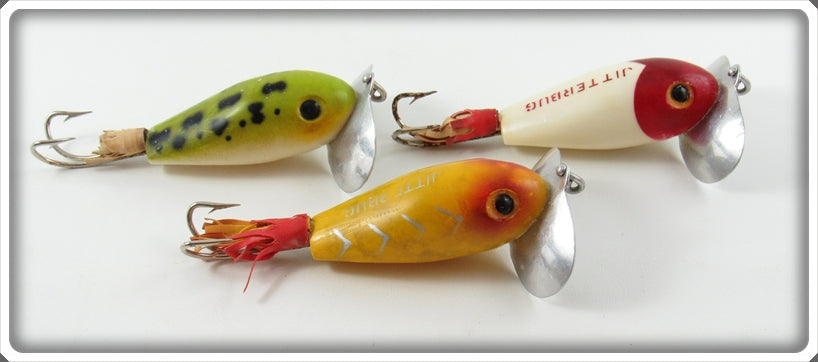 Arbogast Yellow Shore, Frog & Red Head White Weedless Jitterbug Lot