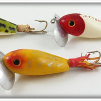 Arbogast Yellow Shore, Frog & Red Head White Weedless Jitterbug Lot Of Three