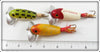 Arbogast Yellow Shore, Frog & Red Head White Weedless Jitterbug Lot Of Three