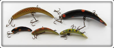 Helin Orange/Black & Frog Spot Flatfish Lot Of Five Lures 