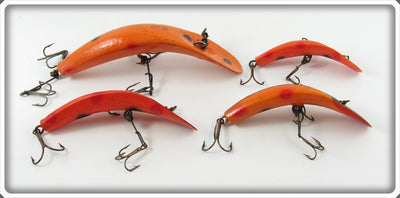 Vintage Helin Orange Spotted Flatfish Lot Of Four Lures