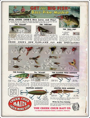 Vintage 1936 The Creek Chub Bait Co Catch More Fish Ad 