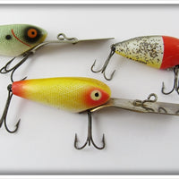 Heddon Deep 6 Lot Of Three: Green Shad, Yellow, & Red Head Flitter