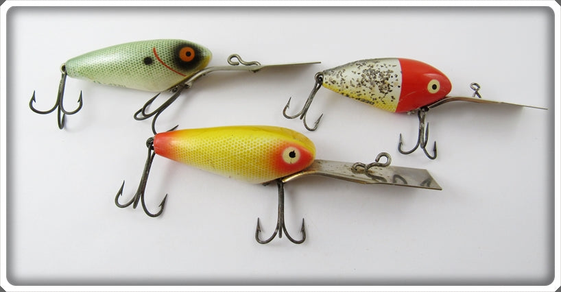 Heddon Deep 6 Lot Of Three: Green Shad, Yellow, & Red Head Flitter