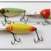 Heddon Deep 6 Lot Of Three: Green Shad, Yellow, & Red Head Flitter