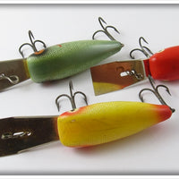 Heddon Deep 6 Lot Of Three: Green Shad, Yellow, & Red Head Flitter
