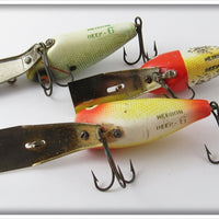 Heddon Deep 6 Lot Of Three: Green Shad, Yellow, & Red Head Flitter