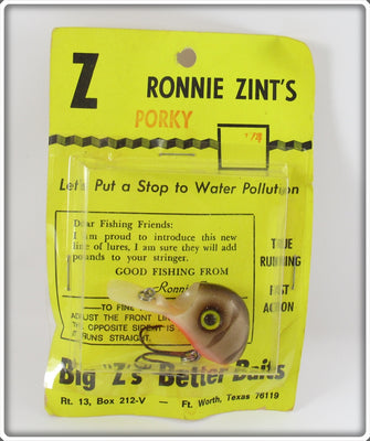 Big Z's Better Baits Ronnie Zint's Brown Crawdad Porky Ubangi On Card