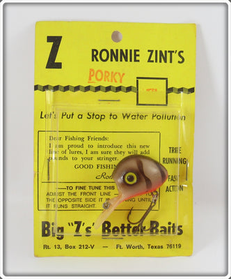 Big Z's Better Baits Ronnie Zint's Brown Crawdad Porky Ubangi On Card