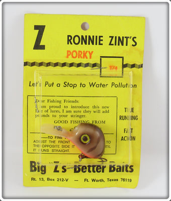 Big Z's Better Baits Ronnie Zint's Brown Crawdad Porky Ubangi On Card