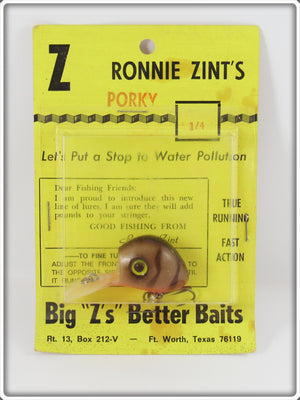 Big Z's Better Baits Ronnie Zint's Brown Crawdad Porky Ubangi On Card