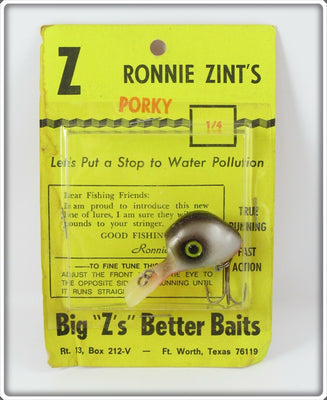 Big Z's Better Baits Ronnie Zint's Grey Porky Ubangi Lure On Card 