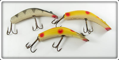 Kautzky Yellow Spotted & Black Scale Lazy Ike Lot Of Three Lures