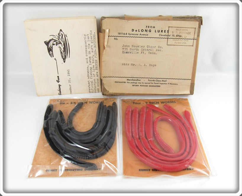 Vintage DeLong Lures Rubber Worms In Mailing Box 