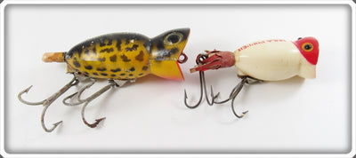 Arbogast Yellow Coachdog & Red Head White Hula Popper Pair