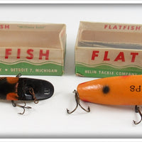Vintage Helin Orange & Black Flatfish Lure Pair In Boxes 