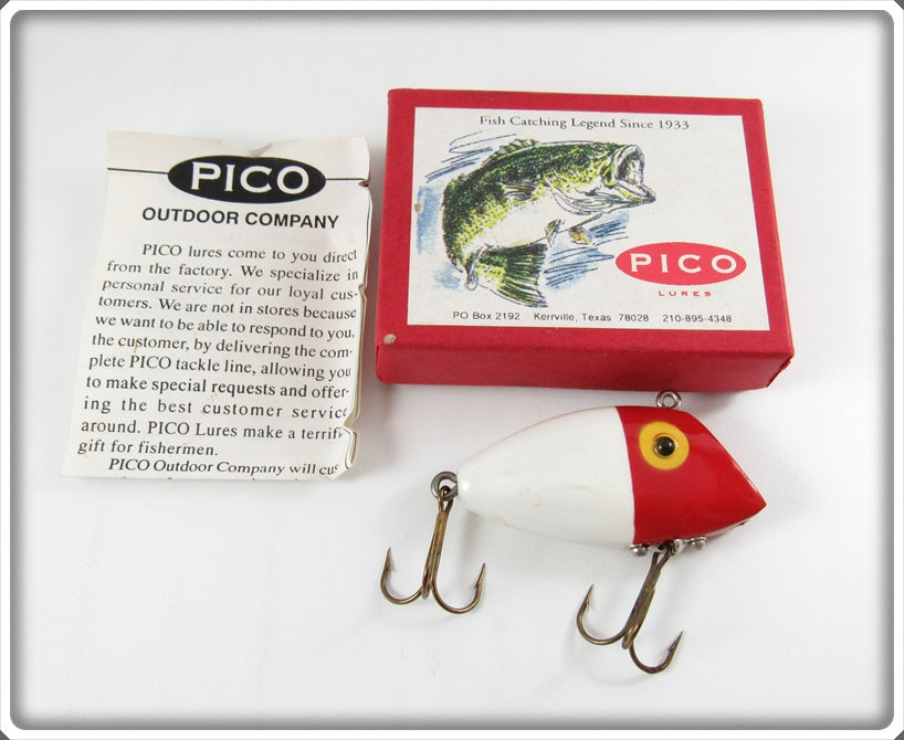 Vintage Pico Red & White Pico Perch Lure In Box For Sale