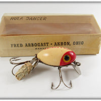 Vintage Fred Arbogast Red & White Hula Dancer Lure In Box 