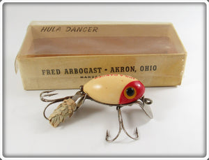 Vintage Fred Arbogast Red & White Hula Dancer Lure In Box 