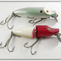 Vintage Heddon Shad & Red Head White River Runt Lure Pair