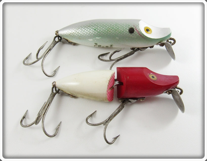 Vintage Heddon Shad & Red Head White River Runt Lure Pair