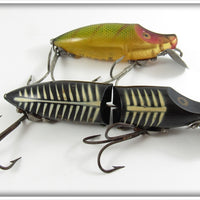 Vintage Heddon Black Shore & Perch River Runt Lure Pair