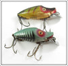 Vintage Heddon Green Shore & Perch Midget River Runt Pair