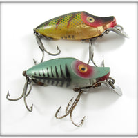 Vintage Heddon Green Shore & Perch Midget River Runt Pair