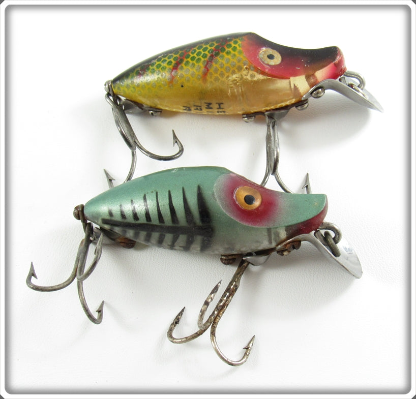 Vintage Heddon Green Shore & Perch Midget River Runt Pair