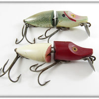 Vintage Heddon Shad & Red Head White Jointed River Runt Pair 