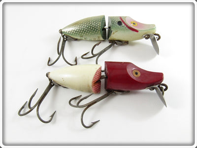 Vintage Heddon Shad & Red Head White Jointed River Runt Pair 