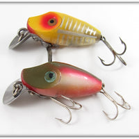 Vintage Heddon Rainbow & Yellow Shore Midget Digit Lure Pair